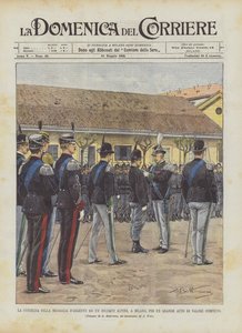 Die Verleihung der Silbermedaille an einen alpinen Soldaten in Mailand für eine große Heldentat