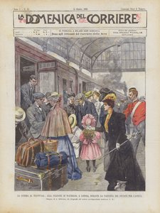 Der Krieg im Transvaal, am Waterloo-Bahnhof in London während der Abfahrt der Soldaten nach Afrika von Achille Beltrame