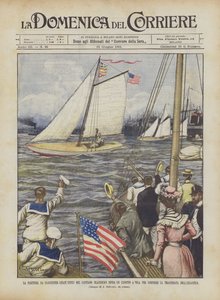 Die Abreise von Gloucester (USA) des Kapitäns Blackburn auf einem Segelkanu