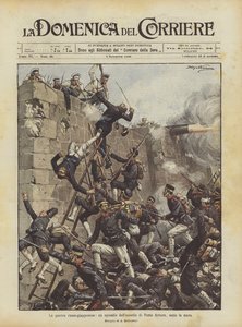 Der russisch-japanische Krieg, eine Episode der Belagerung von Port Arthur, unter den Mauern