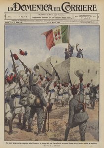 Der langsame Fortschritt der Eroberung der Cyrenaika, die Truppen von General Cavaciocchi besetzen Slonta von Achille Beltrame