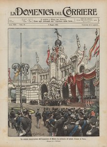 Die feierliche Eröffnung der Ausstellung in Mailand, die Zeremonie am Ehrentor im Park von Achille Beltrame