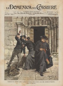 Das Attentat eines Anarchisten auf den Kardinalerzbischof Casanas, als er die Kathedrale von Barcelona verließ