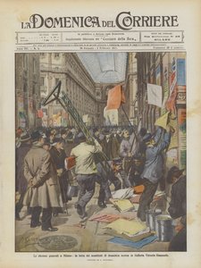 Die allgemeinen Wahlen in Mailand, der Plakatkampf vom letzten Sonntag in der Galleria Vittorio Emanuele von Achille Beltrame