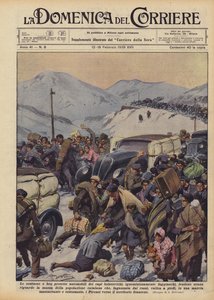 Die prunkvollen und gut geschützten Autos der bolschewistischen Führer, schändlich auf der Flucht