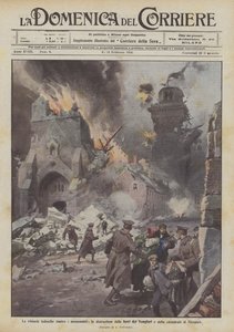 Die deutschen Siege gegen die Denkmäler, die Zerstörung der Tempelrittertürme und der Kathedrale von Nieuport