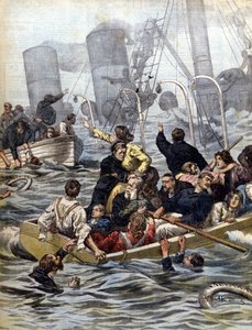 Die maritimen Dramen: Der Untergang des Dampfschiffs Wallawalla, beladen mit Goldsuchern aus dem Klondike (Illustration von Beltrame, La Domenica del Corriere, 1902)