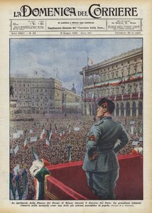 Das Schauspiel auf der Piazza del Duomo in Mailand während der Rede des Duce von Achille Beltrame