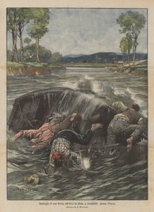 Schiffbruch eines Bootes im Hochwasser des Arno bei Compiobbi in der Nähe von Florenz