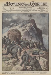 In der Zone von Fassa (Avisio) besetzten die Alpini nach erbittertem Kampf den rauen Gipfel des Cauriol von Achille Beltrame