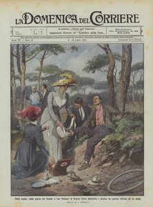 Königliche Barmherzigkeit, in der Pineta del Gombo in San Rossore desinfiziert und behandelt Königin Elena einen Arbeiter von Achille Beltrame
