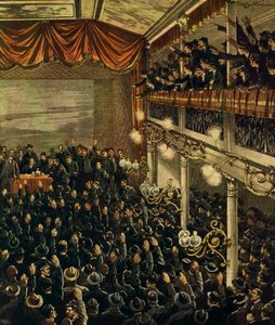 Eisenbahnstreik in Mailand, von Achille Beltrame, Illustration, Illustrator Achille Beltrame (1871-1945), aus La Domenica del Corriere, 30. April 1905