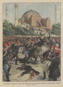 Militärischer Aufstand in Konstantinopel, bewaffnete rebellische Soldaten bei der Hagia Sophia in Stambul von Achille Beltrame
