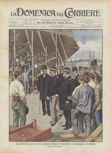 Seine Majestät der König besucht das größte im Bau befindliche italienische Schlachtschiff in Castellamare, am 23. Oktober