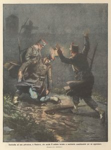 Wache an einem Pulvermagazin in Mantua, die den Soldaten, der ihn ablösen sollte, tötet, weil er ihn für einen Angreifer hielt