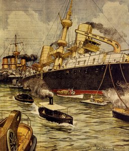 Das auf Grund gelaufene Schlachtschiff Andrea Doria bei Gallipoli, von Achille Beltrame (1871-1945), aus La Domenica del Corriere