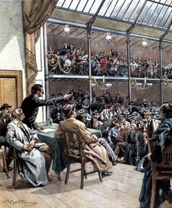 Das Auftreten der ersten Gewerkschaften in Mailand im Jahr 1901 (Illustration von Beltrame, La Domenica del Corriere, 1901)
