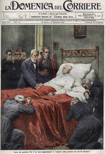Der Tod von Papst Pius X. im Jahr 1914. Titelblatt der Domenica del Corriere vom 30. August.