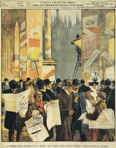 Der Eingang zur Galleria Vittorio Emanuele in Mailand, am Vorabend der allgemeinen Verwaltungswahl, von Achille Beltrame (1871-1945), aus La Domenica del Corriere von Achille Beltrame