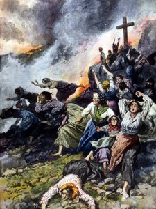 Der Ausbruch des Ätna auf Sizilien im Jahr 1902. Ill. von A. Beltrame. "La Domenica del Corriere"