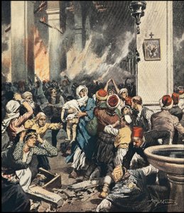 Die Massaker an den Armeniern in der Türkei 1909 in Adana, Illustration von Achilles Beltrame (1871-1945) in „La Domenica del Corriere“ von Mai 1909 von Achille Beltrame