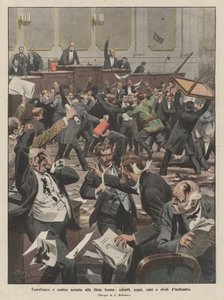 Tumultartige und komische Szene im böhmischen Landtag, Ohrfeigen, Schläge, Tritte und Tintenströme