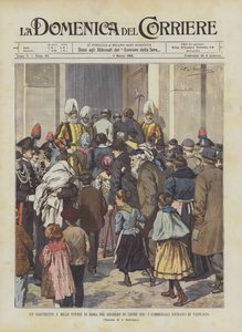 Ein Bankett für tausend Arme in Rom zum Jubiläum von Leo XIII., die Gäste betreten den Vatikan