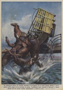 Ein Lastwagen voller Pferde durchbrach die Brüstung einer Brücke bei Biella und stürzte ab von Achille Beltrame