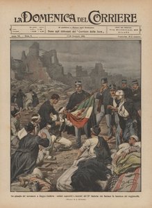 Ein Vorfall des Erdbebens in Reggio Calabria, überlebende und sterbende Soldaten des 22. Infanterieregiments