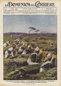 Eine Gruppe tapferer Dubat, die schwarzen Bersaglieri von Somalia, bewachen einen vorgeschobenen Posten