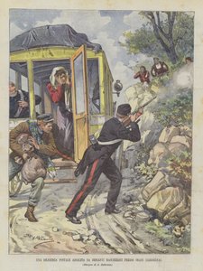 Ein Postkutsche von maskierten Banditen bei Orani (Sardinien) überfallen