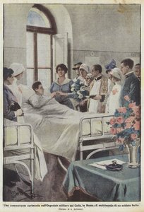 Eine rührende Zeremonie im Militärkrankenhaus Celio in Rom, die Hochzeit eines verwundeten Soldaten von Achille Beltrame