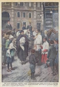 Eine kuriose uralte römische Tradition, die Segnung der Tiere, die von überall herkommen von Achille Beltrame