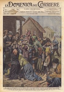 Eine Szene der Lebensmittelverteilung in Russland, wo der Hunger Millionen Menschen auszehrt von Achille Beltrame