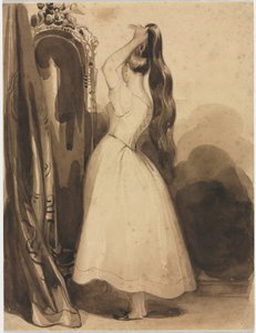 Junge Frau, die ihr Haar kämmt von Achille Devéria