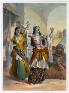 Ägyptische Tanzmädchen, die den Ghawazi in Rosetta, Ägypten, 1848 aufführen