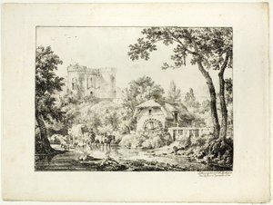 Landschaft mit Mühle und Schloss