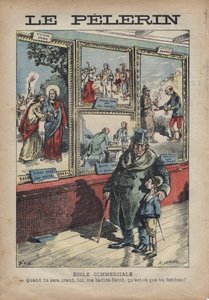 Karikatur Antisemit von Achille Lemot für „Le-Pelerin“ vom September 1896 - Handelsschule: wenn du ein Crant wirst, mein Bettgenosse Jacob, was wirst du teilen? von Achille Lemot
