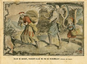 Illustration in Le Pelerin, 03/01/04 - Sie folgen einander, mögen sie nicht dasselbe sein! Ungerechtigkeit Verfolgungen - Kindheit, Religion Glaube, Zeit/Jahreszeiten, Neujahr - Marianne, Zeit (Allegorie von) - Allegorie, Opposition/Assoziation