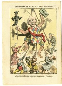 Illustration von Achille Lemot (1846-1909) in Le Pèlerin, 21/03/09 - Worte und Taten - Antisemitismus, Antimasonismus Freimaurerei, England Großbritannien, Religion Glaube, Katholizismus - Clemenceau George, Jude, Priester - Vergegenständlichung, Reifikati