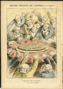 Illustration von Achille Lemot (1846-1909) in Le Pelerin, 03/06/06 - Nächste Vermietung der Kammern - Antiparlamentarismus, Kammer der Deputierten Hemicycle, Galette des rois - Abgeordneter von Achille Lemot