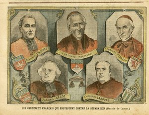 Illustration von Achille Lemot in Le Pelerin - Französische Kardinäle, die gegen die Trennung protestieren - Religion Glaube, Katholizismus - Trennung von Kirche und Staat - Richard Mgr, Perraud Kardinal, Lecot Kardinal