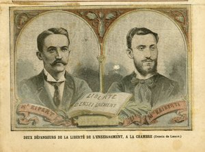Illustration von Achille Lemot (1846-1909) in Le Pelerin, 20/03/04 - Zwei Verteidiger der Freiheit der Bildung - Lehre, Religion Glaube, Katholizismus - Freiheit der Bildung - Ripert Jean-Baptiste (1870-1958), Raiberti Flaminus (1862-1929)