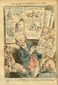 Illustration von Achille Lemot in Le Pelerin, 21/07/07 - Die Bosheiten des Diktators Klerikale Verschwörung Royalistische Verschwörung Separatistische Verschwörung - Royalismus, Religion Glaube, Linker Block, Katholizismus - Clemenceau George