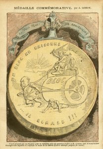 Illustration von Achille Lemot (1846-1909) in Le Pelerin, 26/02/05 - Gedenkmedaille - Antimasonismus Freimaurerei, Affäre des Fiches, Block der Linken - Combes Emile (1835-1921), Marianne - Kasserolle