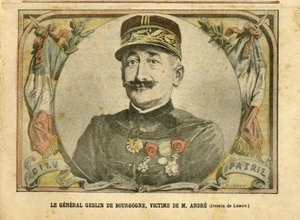 Illustration von Achille Lemot (1846-1909) in Le Pelerin, 27/03/04 - General Geslin von Burgund, Opfer von Herrn Andre - Armee, Fall der Karten - Andre Louis, General Generäle, Jules Henri Geslin von Burgund (1812-1897)
