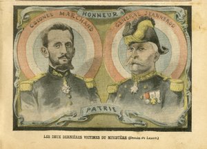 Illustration von Achille Lemot (1846-1909) in Le Pelerin, 29/05/04 - Die letzten beiden Opfer des Ministeriums - Armee, Kriegsministerium, Patriotismus - Laizismus Laizität Laizistische Gesetze - Marchand Jean-Baptiste (1863-1924), General Generäle, Jeanne von Achille Lemot