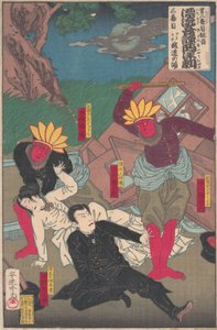 Kabuki-Aufführung mit Rothäuten und Kabuki-Schauspielern, spätes 19. Jahrhundert