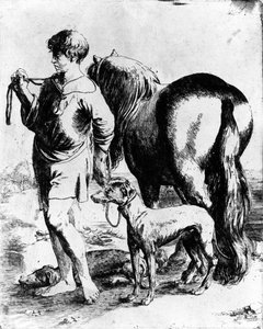 Junge mit einem Pferd und zwei Hunden, ca. 1597-1610 von Adam Elsheimer