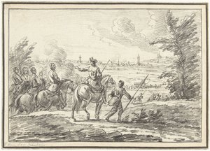 Reiter auf einem Hügel vor einer Stadt von Adam Frans van der Meulen (possibly)